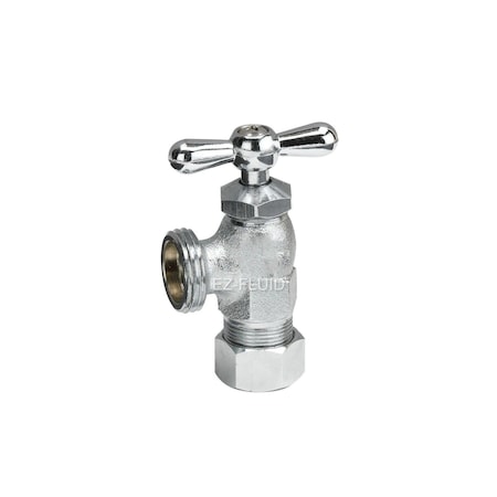 Ez-Fluid 1/2in5/8in OD Comp. x 3/4in MHT Chrome-Plated Washing Machine Valve EZWMV01